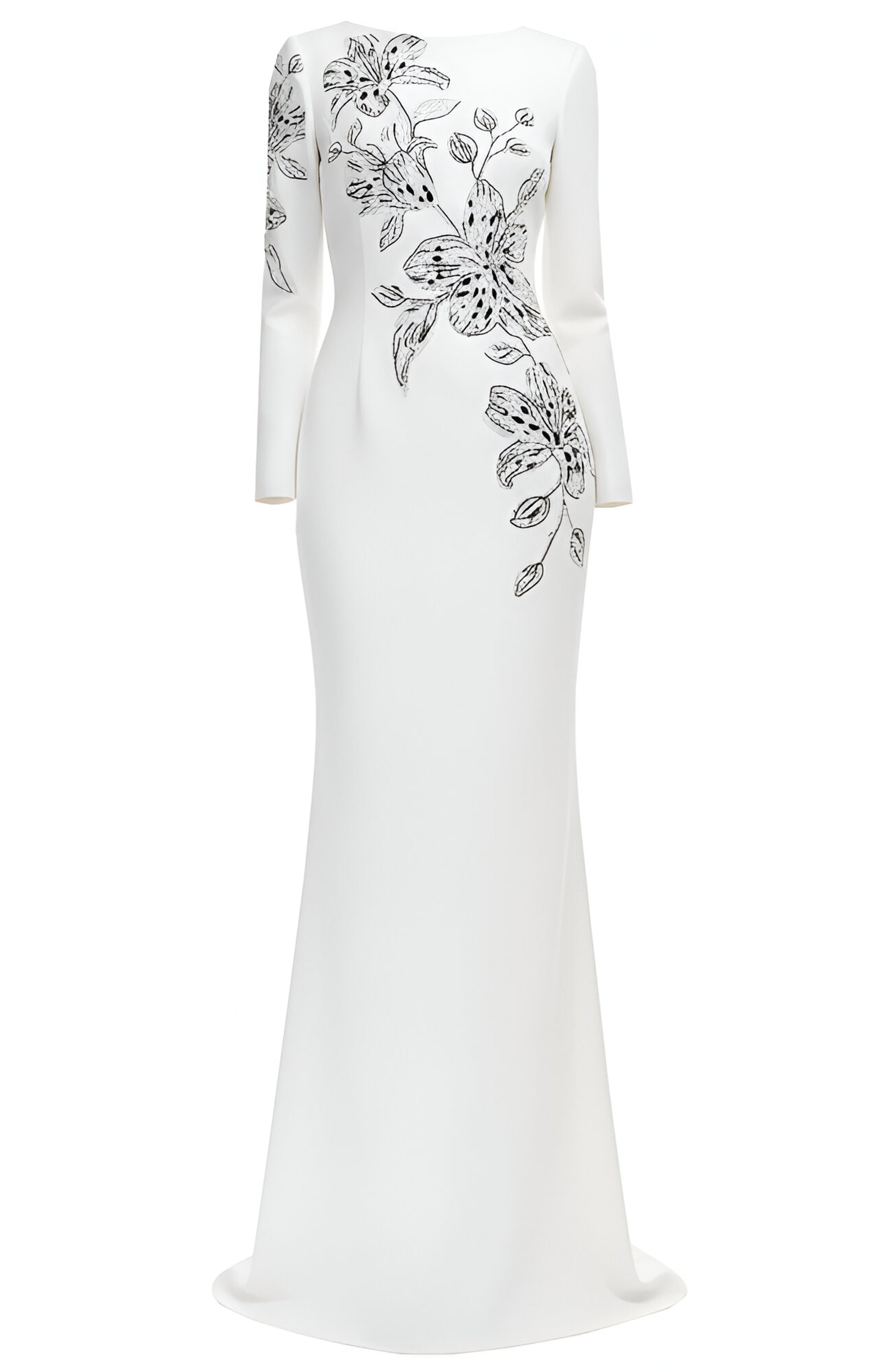 Romaine Long Sleeve Embellished Floral Detail Maxi Dress In White