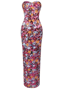 Rehan Strapless Floral Bustier Maxi Dress
