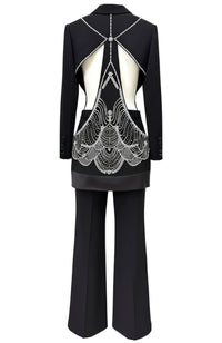 Olaniyi Long Sleeve Crystal Cutout Detail Suit In Black