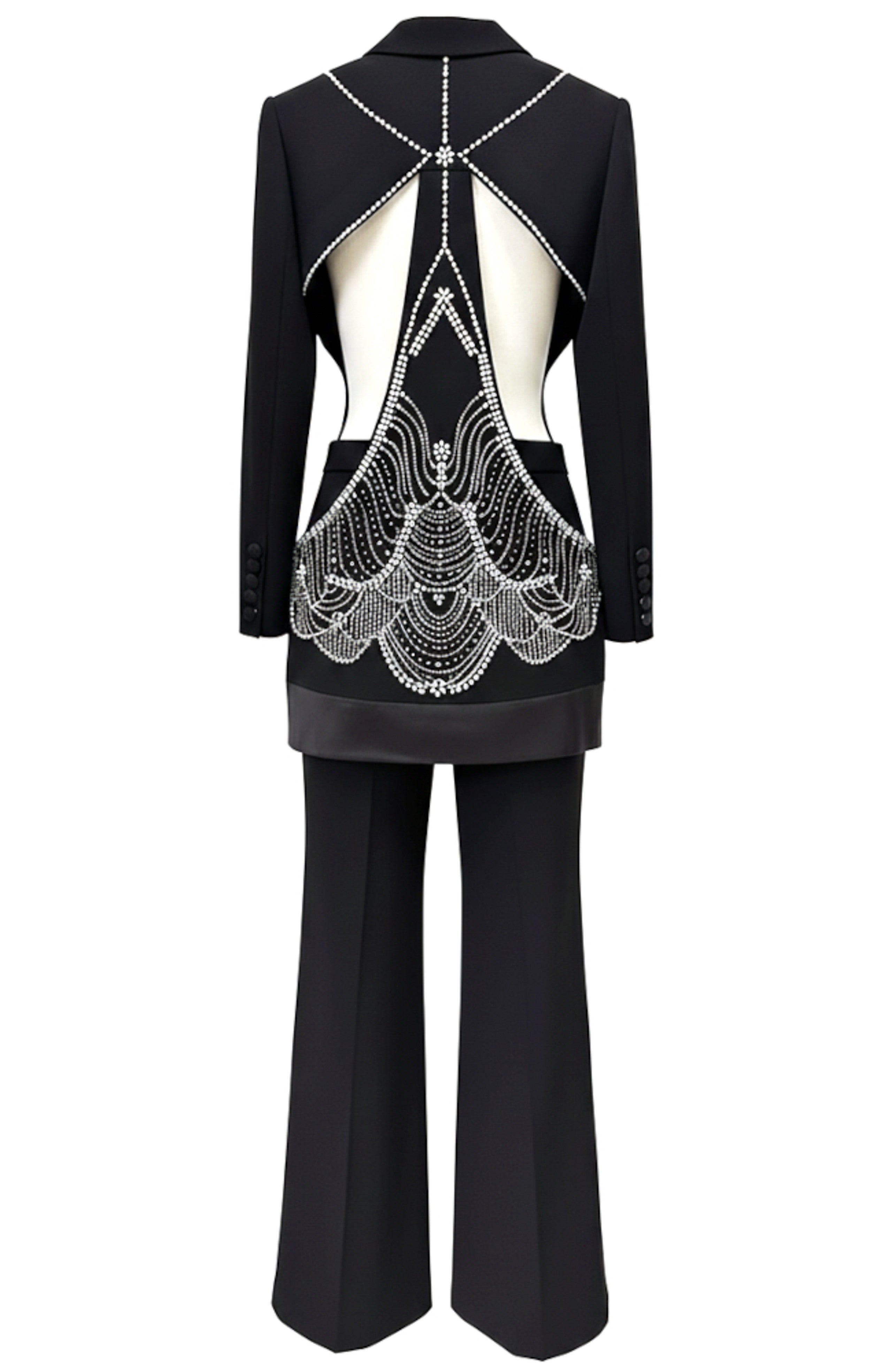 Olaniyi Long Sleeve Crystal Cutout Detail Suit In Black