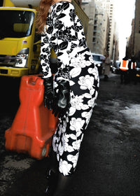 Akim Long Sleeve Floral Two Piece Midi Dress In Black White