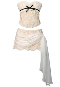 Gaelith Strapless Floral Corset Two Piece Dress In Ivory