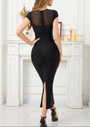 Avenire Cap Sleeve Mesh Insert Maxi Dress In Black