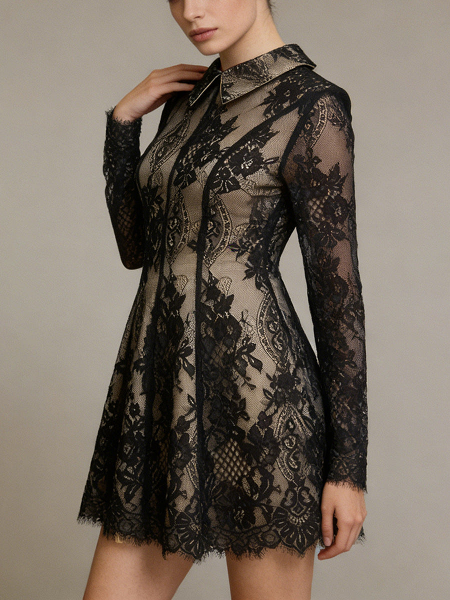 Celestyn Black Floral Lace Mini Dress