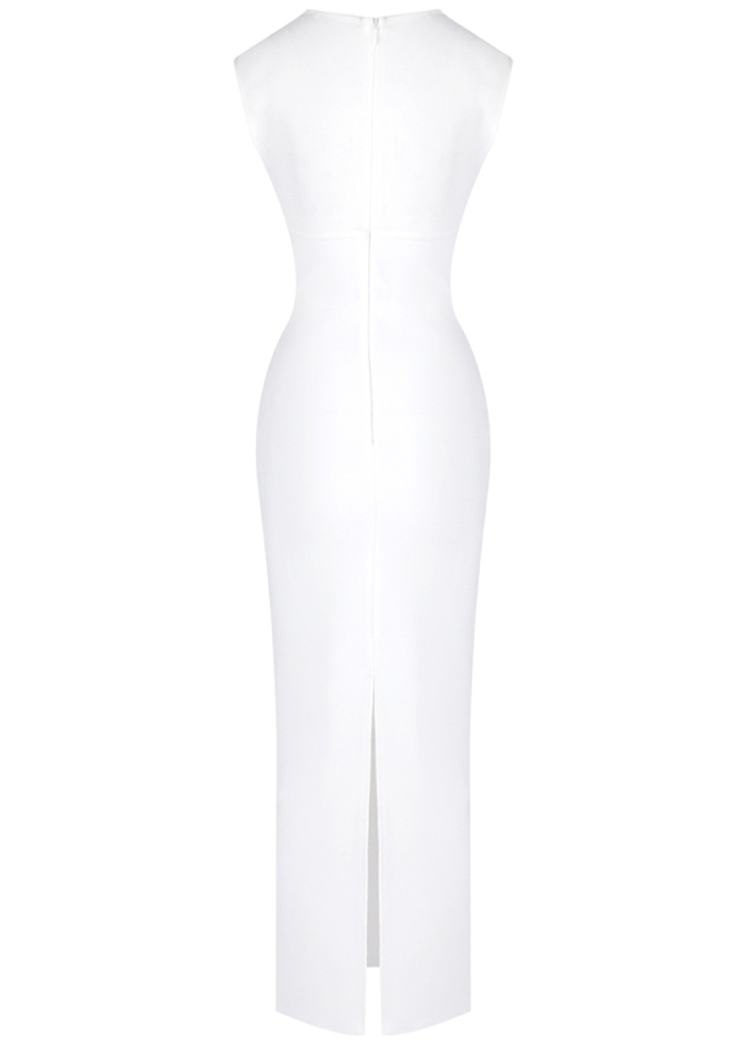 Nakia Sleeveless Mesh Insert Maxi Dress In White