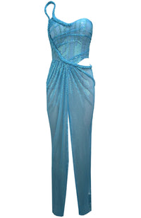 Otylia Strapless Braid Detail Sparkly Maxi Dress In Blue