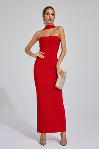 Karen Cutout Halter Backless Maxi Dress In Red