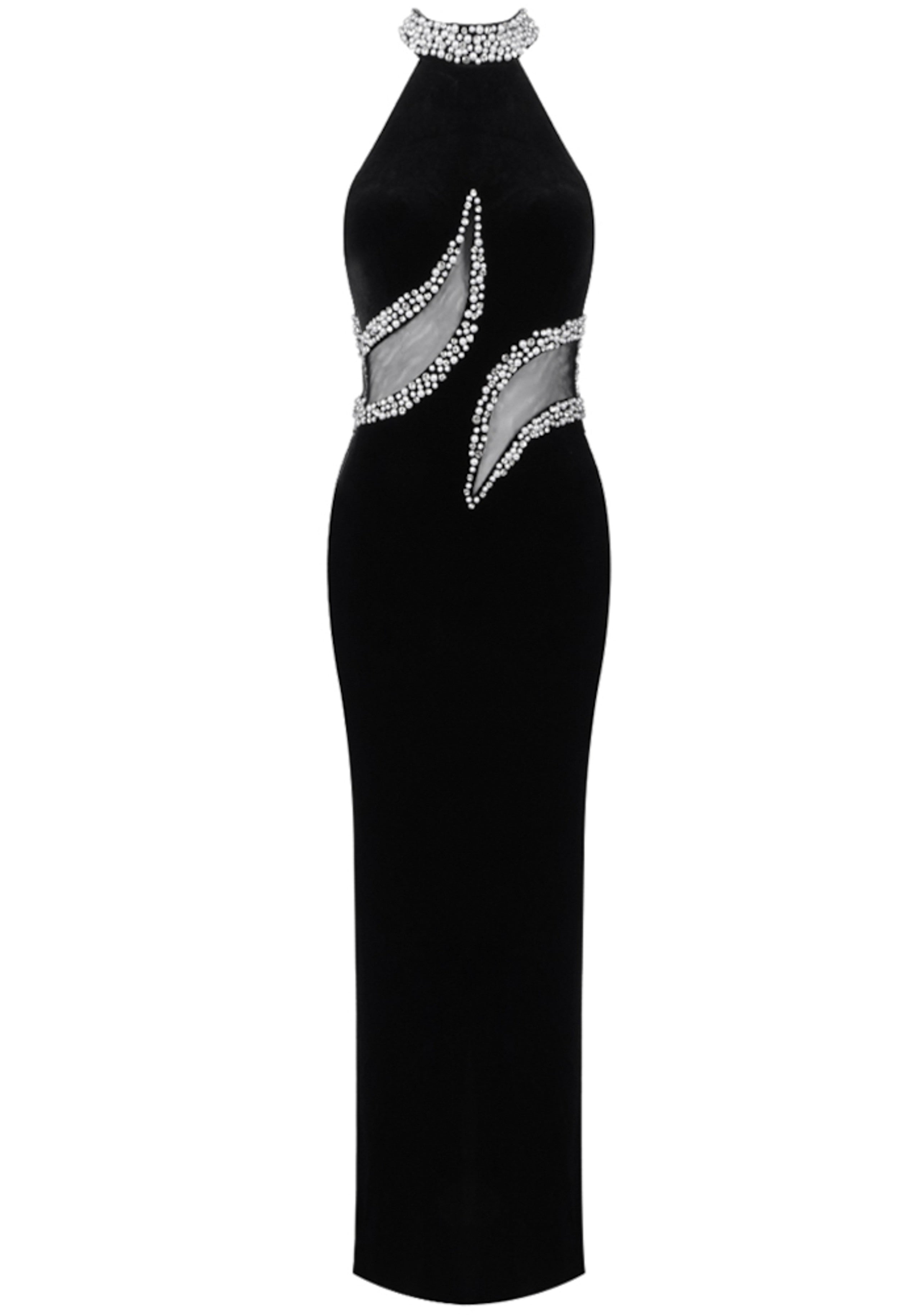 Marfa Halter Crystal Maxi Velvet Dress In Black