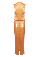 Kasen Sequin Maxi Dress In Orange