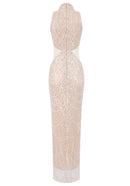 Cyndriel Halter Pearl Sequin Maxi Dress In Nude