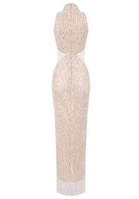 Cyndriel Halter Pearl Sequin Maxi Dress In Nude
