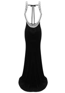 Cryos Backless Pearl Maxi Velvet Dress In Black