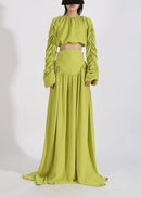 Vaelun Long Sleeve Ruched Skirt Set