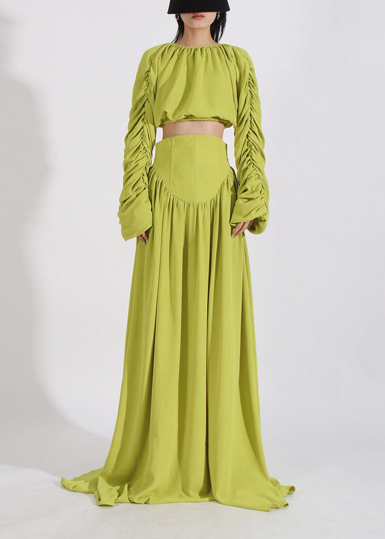 Vaelun Long Sleeve Ruched Skirt Set