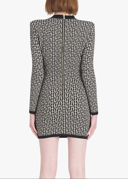 Mystica Short Bicolor Jacquard Mini Dress With Monogram