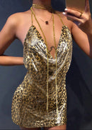 Gerardi Halterneck Leopard Chainmail Mini Dress In Gold
