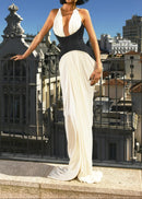 Jasey Halter Corset Draped Maxi Dress In White