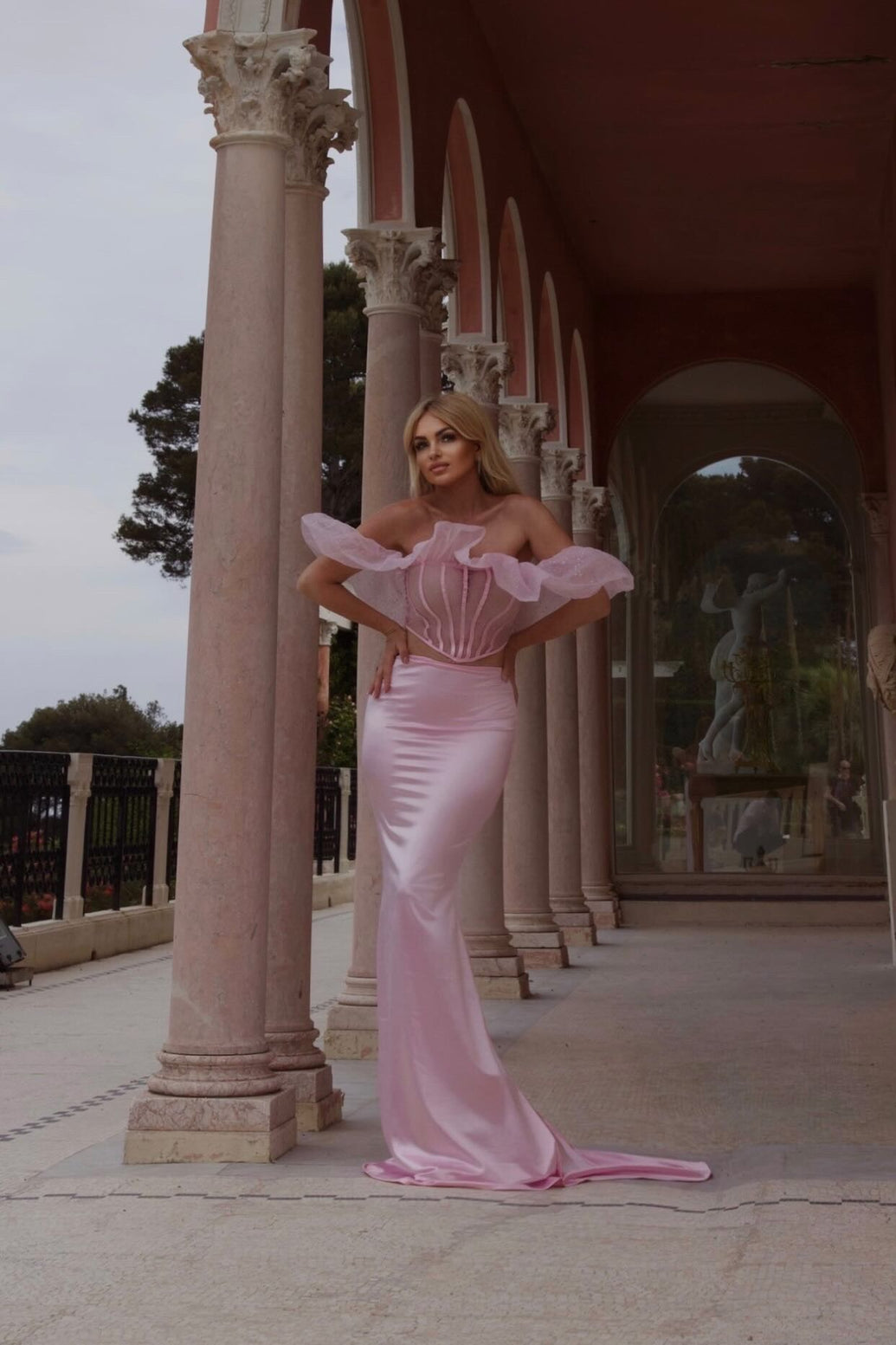 Lapani Off Shoulder Corset Satin Skirt Set