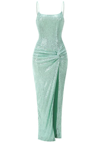 Wylda Sequin Corset Maxi Dress In Green