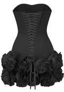Kayra Flower-Trim Embellished Strapless Mini Dress In Black