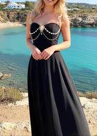 Ashur Pearl Detail A Line Midi Dress In Black