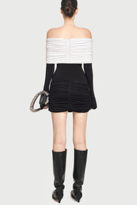 Zoravell Off Shoulder Draped Mini Dress In Black