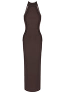 Emberi Braided Mesh Insert Maxi Dress In Brown