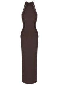 Emberi Braided Mesh Insert Maxi Dress In Brown