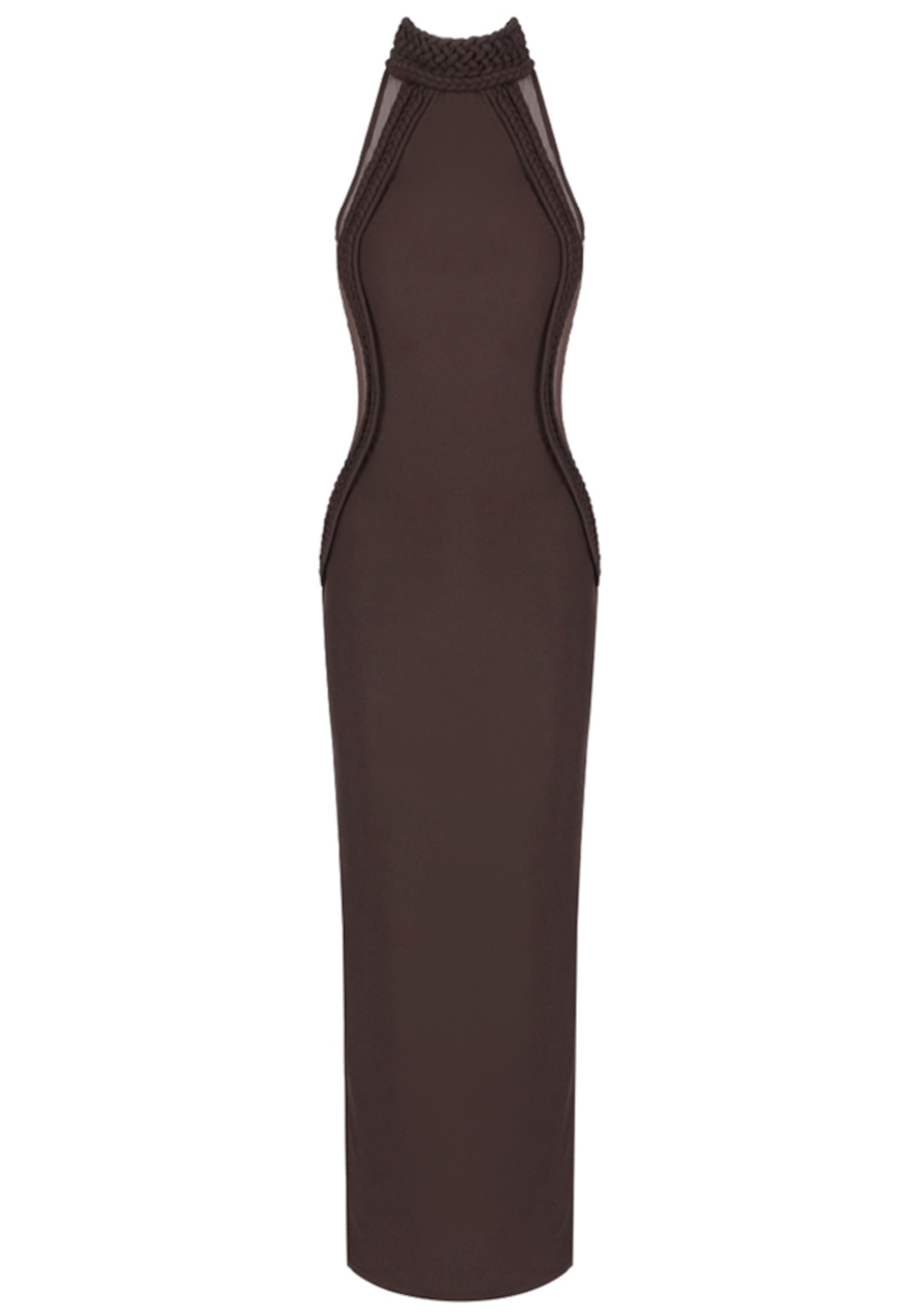 Emberi Braided Mesh Insert Maxi Dress In Brown