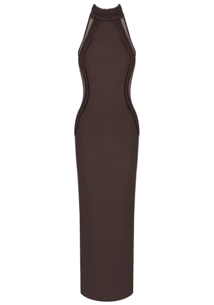 Emberi Braided Mesh Insert Maxi Dress In Brown
