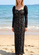 Farhad Puff Long Sleeve Lace Maxi Dress In Black