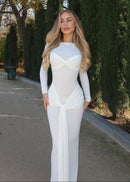 Simran Round Neck Ribbon Knot Maxi Dress In White