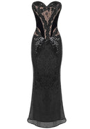Crythia Strapless Lace Sequin Maxi Dress In Black