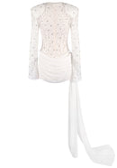 Jyrithia Long Sleeve Draped Sequin Lace Mini Dress In White