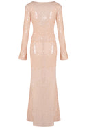 Damla Long Sleeve Sequin Two Piece Maxi Dress In Ivory