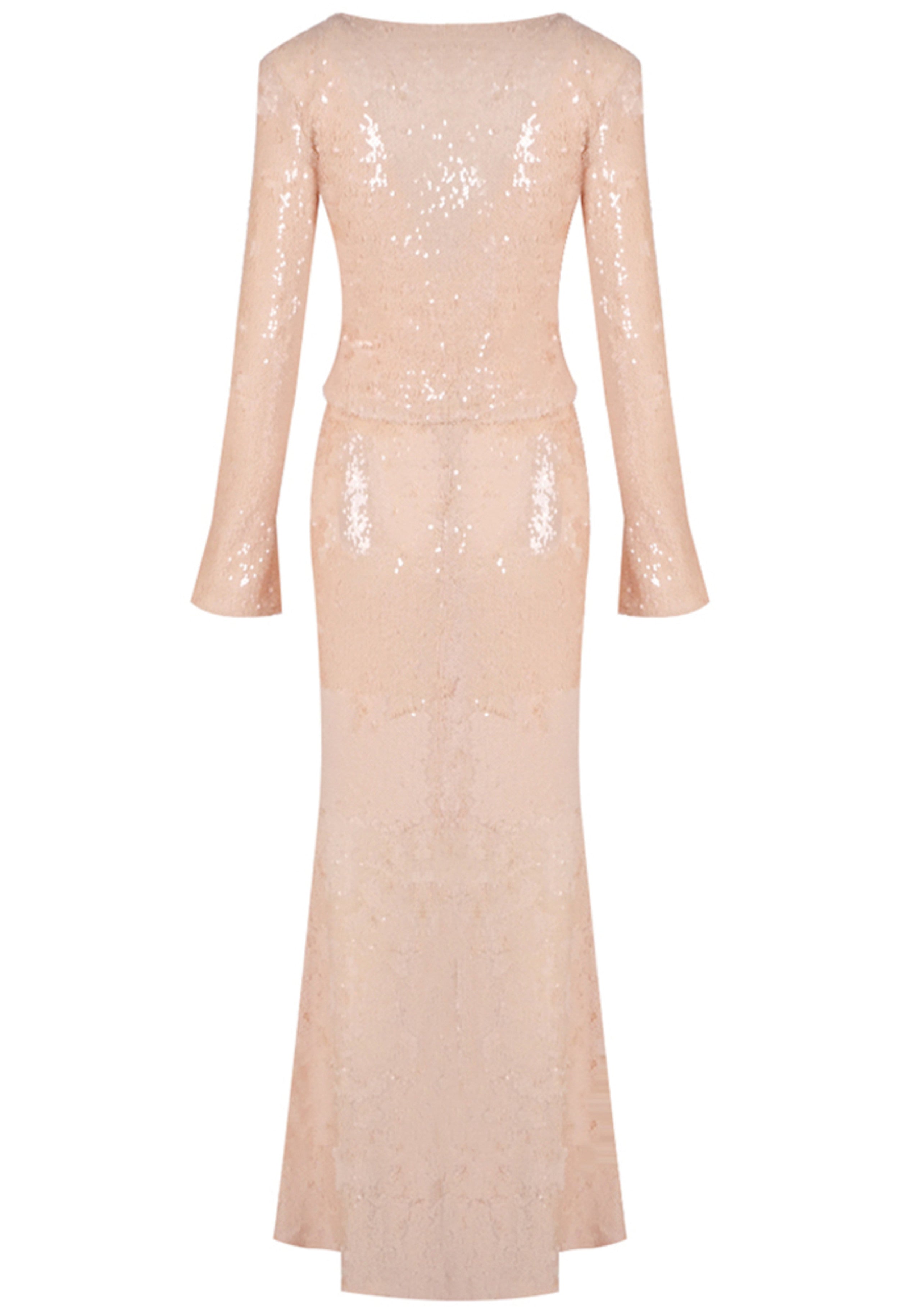 Damla Long Sleeve Sequin Two Piece Maxi Dress In Ivory