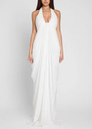 Ferdowsi Halter Draped Design Maxi Dress In White