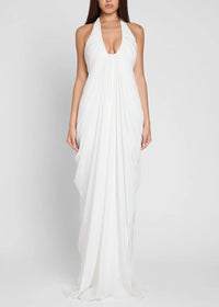 Ferdowsi Halter Draped Design Maxi Dress In White