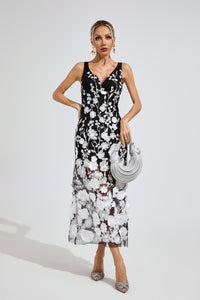 Plythar Ture Black Mesh Print Floral Dress