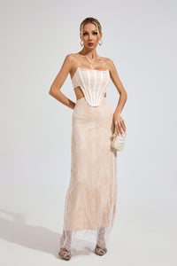 Eldritar Lace Off-Shoulder Maxi Dress In Apricot