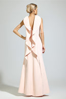 Ovelune Pink Backless Formal Dress