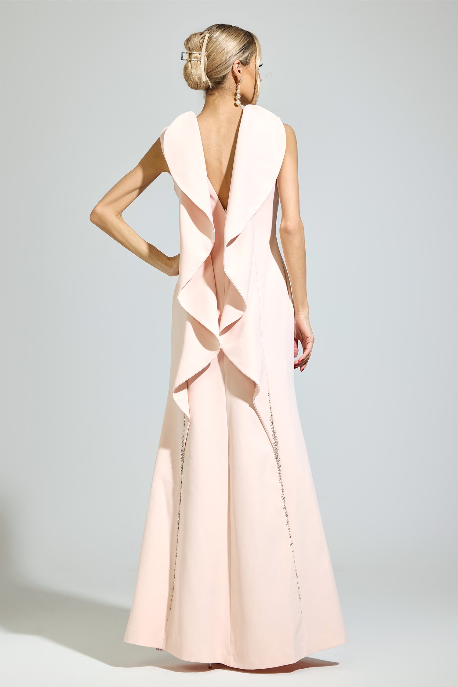Ovelune Pink Backless Formal Dress