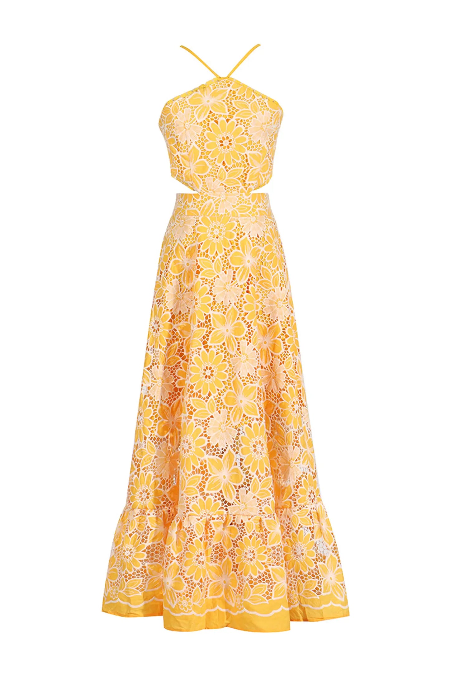 Dacre Cutout Halter Dress In Yellow