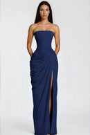 Riveno Strapless Draped High-Slit Maxi Dress