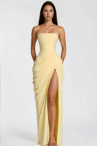 Riveno Strapless Draped High-Slit Maxi Dress