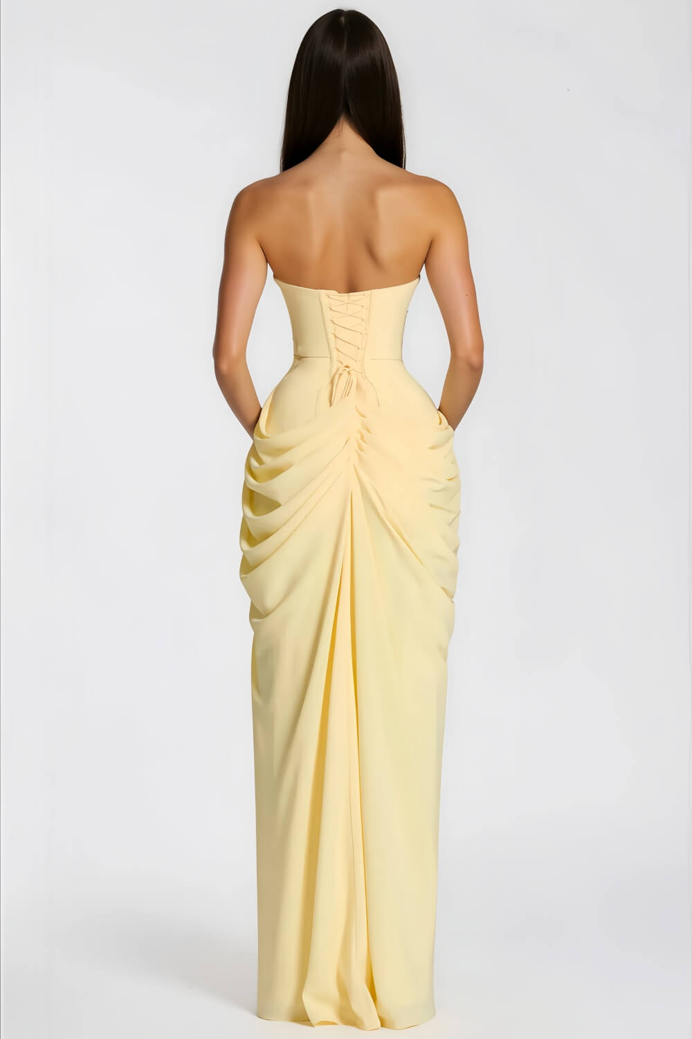 Riveno Strapless Draped High-Slit Maxi Dress