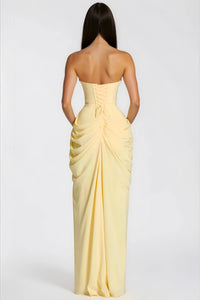 Riveno Strapless Draped High-Slit Maxi Dress