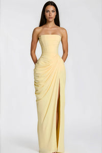 Riveno Strapless Draped High-Slit Maxi Dress