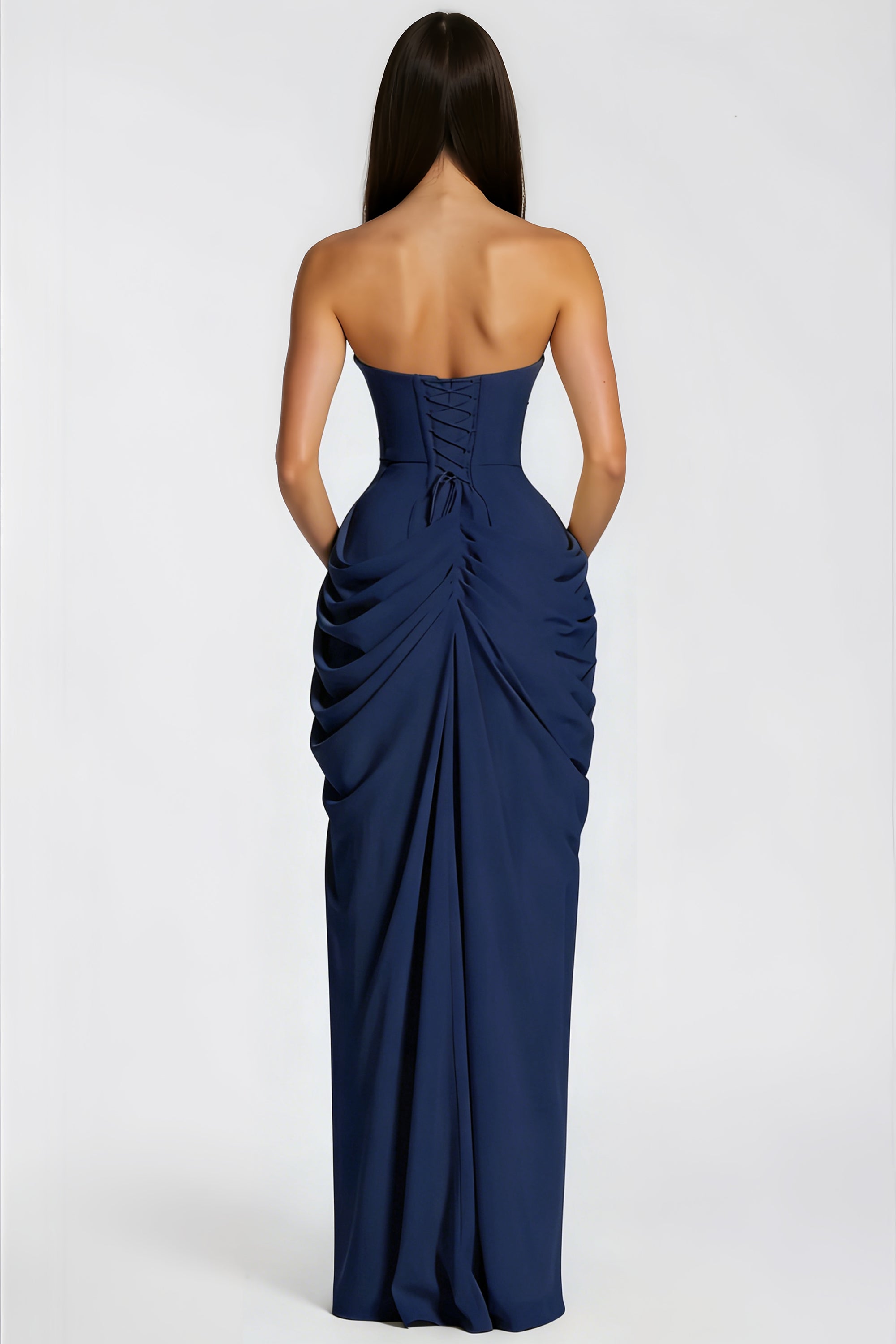 Riveno Strapless Draped High-Slit Maxi Dress
