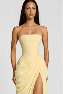 Riveno Strapless Draped High-Slit Maxi Dress